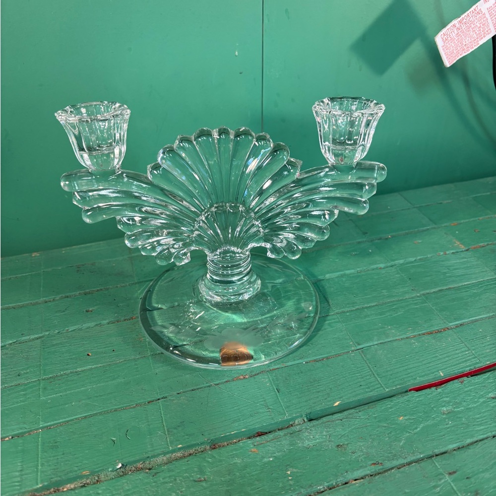 Crystal Dual Candle Holder 1930s Paden City Maya Glass